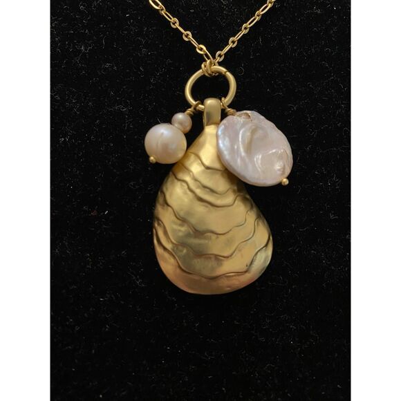 Spartina 449 Oyster Necklace – Gold Plated with Pearl Accents (NEW) - Picture 2 of 4